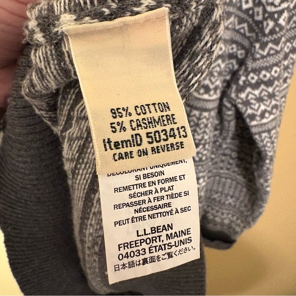 L.L. Bean Women’s Fair Isle Turtleneck Sweater Cashmere Cotton Large Grey cozy - Picture 7 of 8